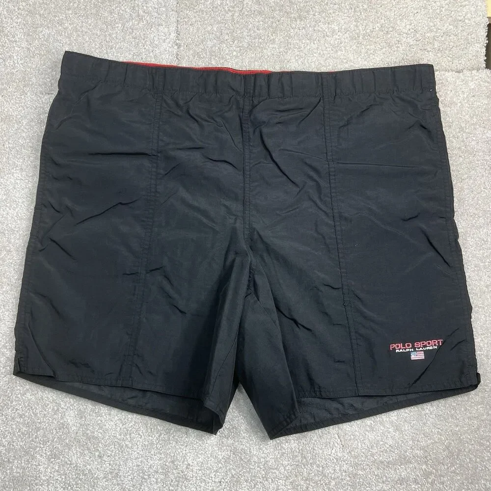 Vintage Polo Sport Ralph Lauren Swimming Shorts‎ Mens Large Black Trunks Lined